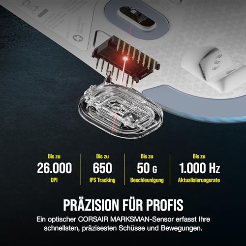 Corsair M75 Wireless RGB Leichte FPS Gaming-Maus – 26.000 DPI – Austauschbare Seitentasten – iCUE-Kompatibel – PC – Weiß Bild 3