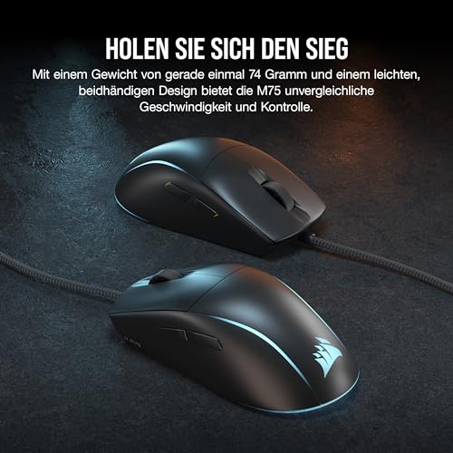 Corsair M75 Wired RGB Leichte FPS Gaming-Maus – 26.000 DPI – Austauschbare Seitentasten – PC – Schwarz Bild 2