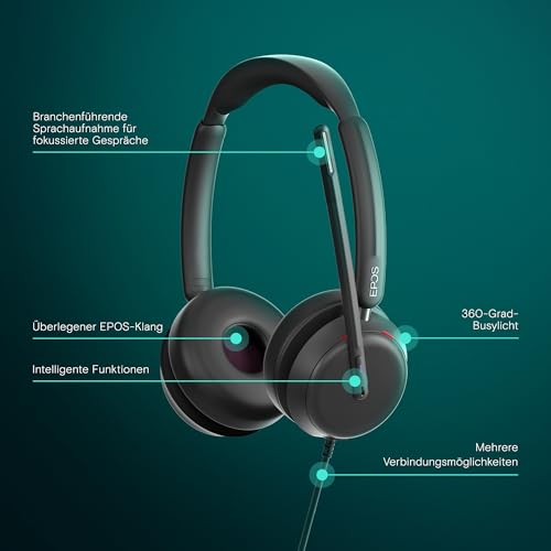 EPOS IMPACT 860T ANC - Doppelseitiges kabelgebundenes Headset mit Active Noise Cancelling, Microsoft Teams zertifiziert, USB-C & USB-A, Super Wideband, ideal für Büroanrufe, Zoom, Home & Hybrid Work Bild 2