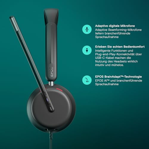 EPOS IMPACT 860T ANC - Doppelseitiges kabelgebundenes Headset mit Active Noise Cancelling, Microsoft Teams zertifiziert, USB-C & USB-A, Super Wideband, ideal für Büroanrufe, Zoom, Home & Hybrid Work Bild 3