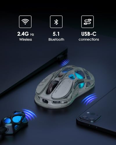 GravaStar Mercury M1 Pro Gaming-Maus, MMO-Computer-Gaming-Mäuse mit 4K-Empfänger, 26.000 DPI, 88 g leichtes ausgehöhltes Design, 5 programmierbare Tasten, 5 dynamische Lightsync-RGB-Modi, Silver Mist Bild 5