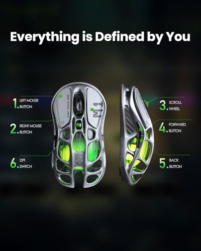 GravaStar Mercury M1 Pro Gaming Maus Kabellos, 4K Hz Superlight Maus Gaming aus Magnesiumlegierung, 26000 DPI, PAW3395 Sensor, 5 Programmierbare Tasten, RGB, Hohles Design Gaming Mouse – Gunmetal Grau Bild 6