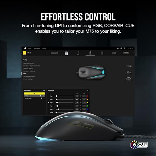 Corsair M75 Wired RGB Lightweight FPS Gaming Mouse - 26.000 DPI - Swappable Side Buttons - PC - Black Bild 7