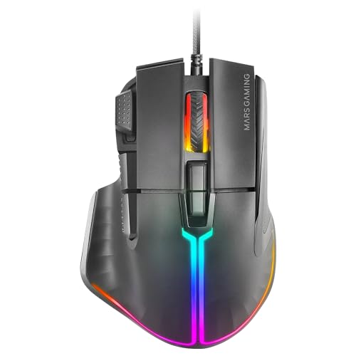 Mars Gaming MMXT, RGB-Gaming-Maus, Ergonomisches Design mit Daumenauflage, 12800DPI Optischer Sensor, 9 Konfigurierbare Tasten, Huano Switches, Software-Steuerung, Multiplattform, Schwarz Bild 1