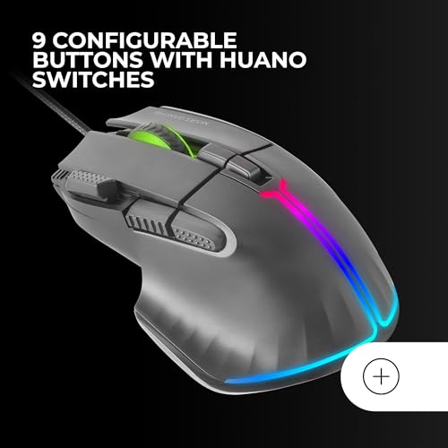 Mars Gaming MMXT, RGB-Gaming-Maus, Ergonomisches Design mit Daumenauflage, 12800DPI Optischer Sensor, 9 Konfigurierbare Tasten, Huano Switches, Software-Steuerung, Multiplattform, Schwarz Bild 2