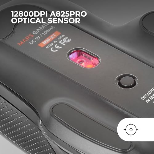 Mars Gaming MMXT, RGB-Gaming-Maus, Ergonomisches Design mit Daumenauflage, 12800DPI Optischer Sensor, 9 Konfigurierbare Tasten, Huano Switches, Software-Steuerung, Multiplattform, Schwarz Bild 3
