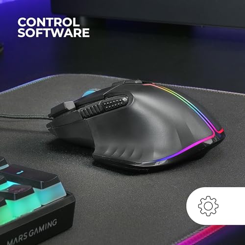 Mars Gaming MMXT, RGB-Gaming-Maus, Ergonomisches Design mit Daumenauflage, 12800DPI Optischer Sensor, 9 Konfigurierbare Tasten, Huano Switches, Software-Steuerung, Multiplattform, Schwarz Bild 5