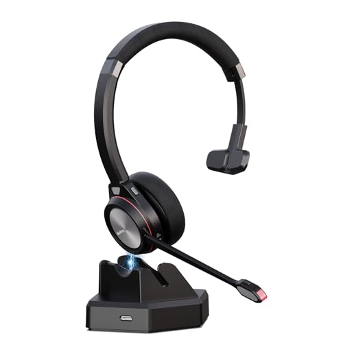Kabellos Headset für PC, Mono 5.2 Bluetooth Headset mit Mikrofon & USB Dongle, 30 Stunden Sprechzeit Wireless Kopfhörer für Home Office ComputerTeams Zoom Laptop Büro Callcenter Telefon Bild 1