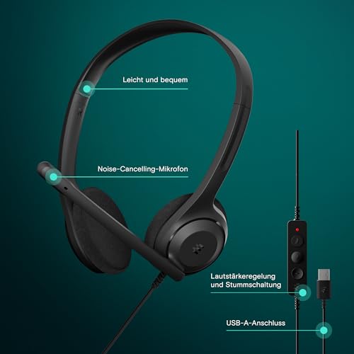 EPOS C1 Professionelles Business-Headset mit USB-A-Schnittstelle, Überlegenes Rauschunterdrückendes Mikrofon, Chrome-Zertifizierung - Bequeme Passform, Langlebigkeit, Connect Integration, Gott, Black Bild 2