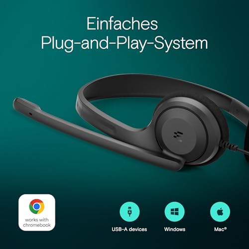 EPOS C1 Professionelles Business-Headset mit USB-A-Schnittstelle, Überlegenes Rauschunterdrückendes Mikrofon, Chrome-Zertifizierung - Bequeme Passform, Langlebigkeit, Connect Integration, Gott, Black Bild 4