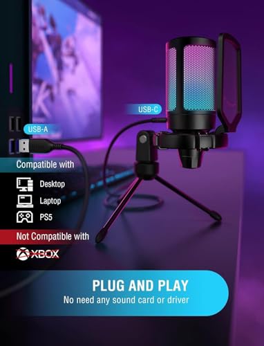 FIFINE Gaming Headset und USB Mikrofon, PC Microphone mit Mikrofon Ständer und Over Ear Kopfhörer mit USB & 3,5 mm Kabel, für Podcast Streaming Studio Mac PS4 PS5 Xbox Switch (A6V+H9) Bild 2