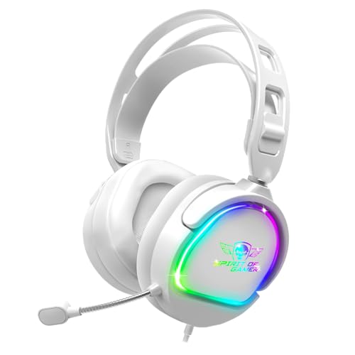 SPIRIT OF GAMER Pro H6 Gaming Headphones, White, Wired, RGB with Microphone | Compatible with PS5, PS4, Xbox, Switch & PC | Stereo 2.0 | USB Output and Jack Plug | Adjustable headban Bild 1