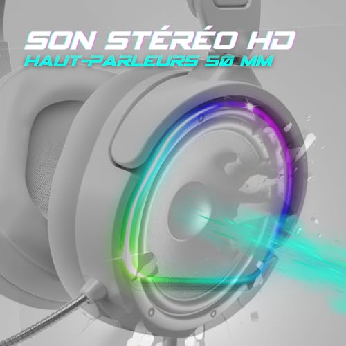 SPIRIT OF GAMER Pro H6 Gaming Headphones, White, Wired, RGB with Microphone | Compatible with PS5, PS4, Xbox, Switch & PC | Stereo 2.0 | USB Output and Jack Plug | Adjustable headban Bild 4