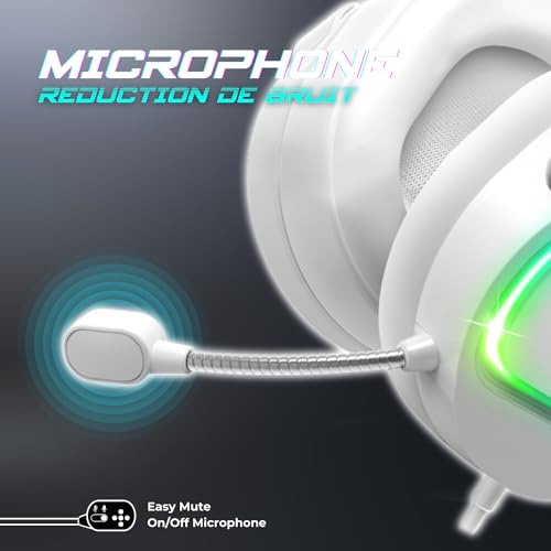 SPIRIT OF GAMER Pro H6 Gaming Headphones, White, Wired, RGB with Microphone | Compatible with PS5, PS4, Xbox, Switch & PC | Stereo 2.0 | USB Output and Jack Plug | Adjustable headban Bild 5