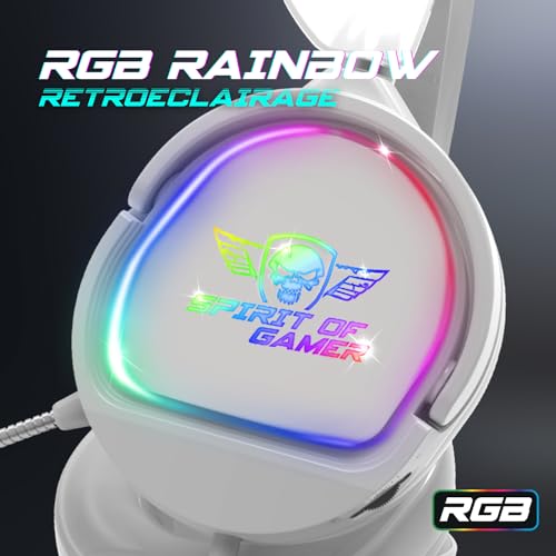 SPIRIT OF GAMER Pro H6 Gaming Headphones, White, Wired, RGB with Microphone | Compatible with PS5, PS4, Xbox, Switch & PC | Stereo 2.0 | USB Output and Jack Plug | Adjustable headban Bild 7