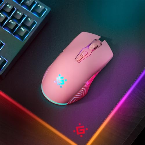 Defender® Pandora Kabellose Gaming Maus - Geräuschlose Klicks - 5 programmierbare Tasten - RGB-Beleuchtung(On/Off) - bis zu 120 hrs Akkulaufzeit - Wireless Gamer Maus für PC, Mac, Laptop, Rosa Bild 5