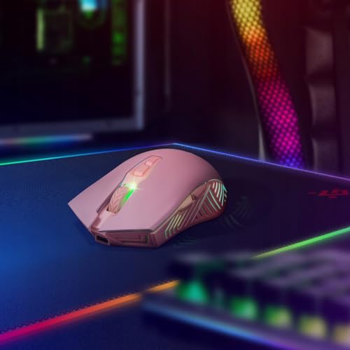 Defender® Pandora Kabellose Gaming Maus - Geräuschlose Klicks - 5 programmierbare Tasten - RGB-Beleuchtung(On/Off) - bis zu 120 hrs Akkulaufzeit - Wireless Gamer Maus für PC, Mac, Laptop, Rosa Bild 6
