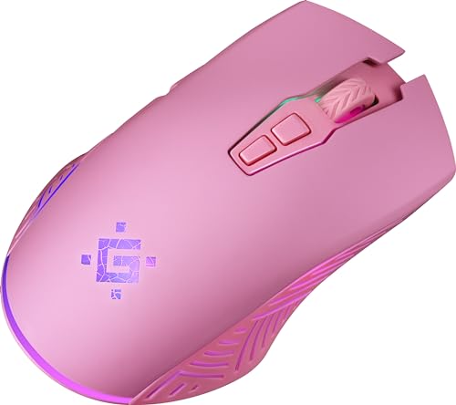Defender® Pandora Kabellose Gaming Maus - Geräuschlose Klicks - 5 programmierbare Tasten - RGB-Beleuchtung(On/Off) - bis zu 120 hrs Akkulaufzeit - Wireless Gamer Maus für PC, Mac, Laptop, Rosa Bild 7