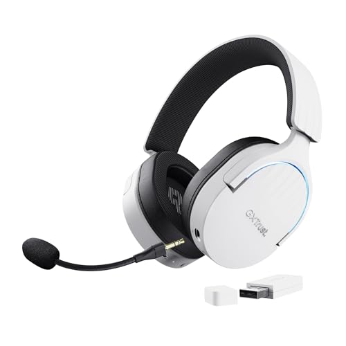 Trust Gaming GXT 491W Fayzo Gaming Headset Bluetooth + 2.4 GHz, 7.1 Surround Sound, 22H Akkulaufzeit, 35% Recyclingkunststoff RGB Over-Ear Kopfhörer Kabellos Bluetooth PC PS5 PS4 Switch, Weiß Bild 1