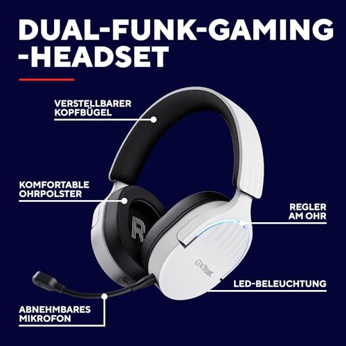 Trust Gaming GXT 491W Fayzo Gaming Headset Bluetooth + 2.4 GHz, 7.1 Surround Sound, 22H Akkulaufzeit, 35% Recyclingkunststoff RGB Over-Ear Kopfhörer Kabellos Bluetooth PC PS5 PS4 Switch, Weiß Bild 2