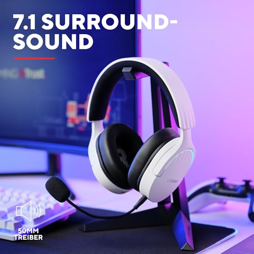 Trust Gaming GXT 491W Fayzo Gaming Headset Bluetooth + 2.4 GHz, 7.1 Surround Sound, 22H Akkulaufzeit, 35% Recyclingkunststoff RGB Over-Ear Kopfhörer Kabellos Bluetooth PC PS5 PS4 Switch, Weiß Bild 4