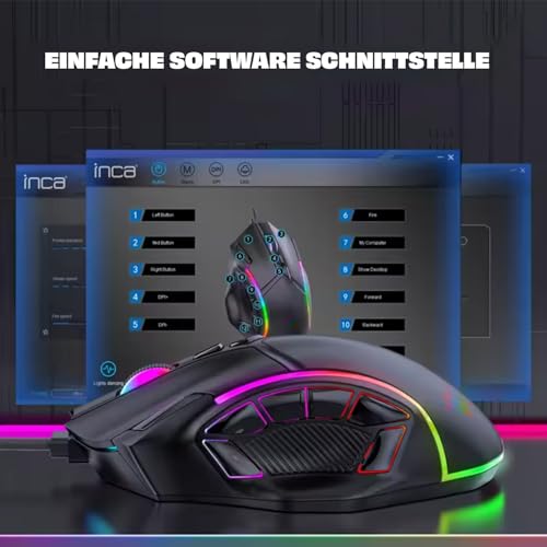 İnca IMG-351 Gaming Maus kabelgebunden – RGB Maus mit 12 800 DPI, 12 programmierbaren Tasten, ergonomischem Design – Gaming-Maus für PC und Laptop Schwarz Bild 3