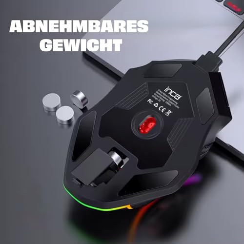 İnca IMG-351 Gaming Maus kabelgebunden – RGB Maus mit 12 800 DPI, 12 programmierbaren Tasten, ergonomischem Design – Gaming-Maus für PC und Laptop Schwarz Bild 4