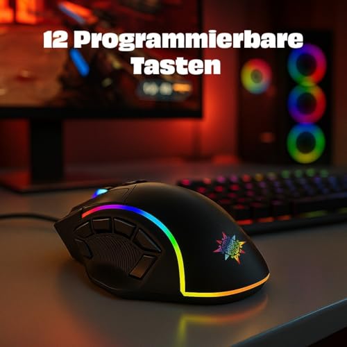İnca IMG-351 Gaming Maus kabelgebunden – RGB Maus mit 12 800 DPI, 12 programmierbaren Tasten, ergonomischem Design – Gaming-Maus für PC und Laptop Schwarz Bild 6