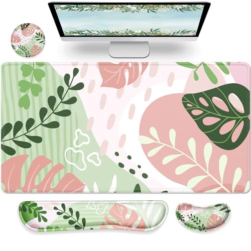 Gimars 4-in-1 XXL Gaming Mauspad mit Gelkissen, Ergonomisches Handballenauflage Tastatur, 800 x 305 mm Mousepad Tischunterlage, Gaming Zubehör Wrist Rest für PC, MacBook, Laptop, Morandi Pink Bild 1
