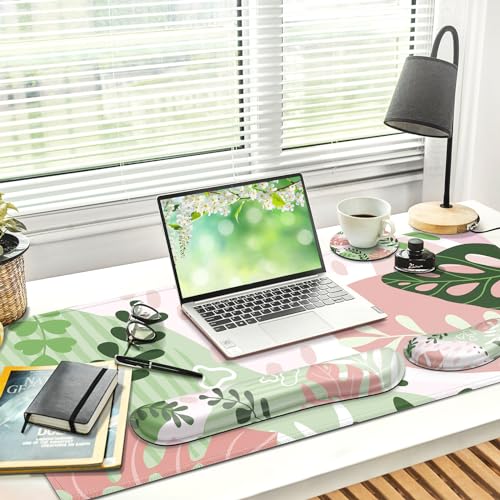 Gimars 4-in-1 XXL Gaming Mauspad mit Gelkissen, Ergonomisches Handballenauflage Tastatur, 800 x 305 mm Mousepad Tischunterlage, Gaming Zubehör Wrist Rest für PC, MacBook, Laptop, Morandi Pink Bild 2