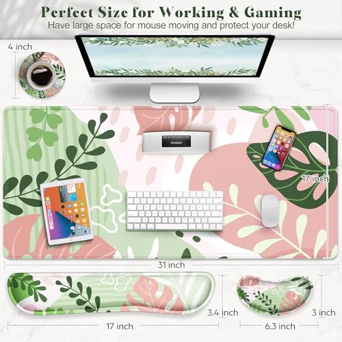 Gimars 4-in-1 XXL Gaming Mauspad mit Gelkissen, Ergonomisches Handballenauflage Tastatur, 800 x 305 mm Mousepad Tischunterlage, Gaming Zubehör Wrist Rest für PC, MacBook, Laptop, Morandi Pink Bild 3