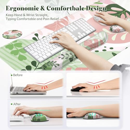 Gimars 4-in-1 XXL Gaming Mauspad mit Gelkissen, Ergonomisches Handballenauflage Tastatur, 800 x 305 mm Mousepad Tischunterlage, Gaming Zubehör Wrist Rest für PC, MacBook, Laptop, Morandi Pink Bild 6