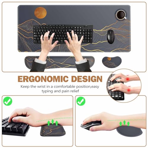 ToLuLu Erweitertes Gaming-Mauspad, Memory-Schaum ergonomische Tastatur-Maus-Handgelenkstütze-Set, große Schreibtischunterlage mit genähten Kanten, rutschfestes Basis-Mauspad für Heimbüro und Spiele Bild 6