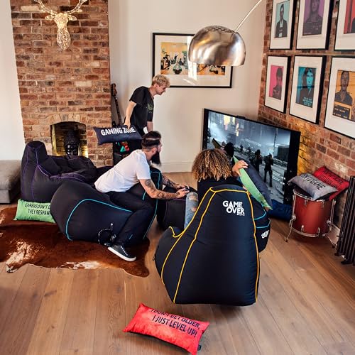 Game Over Video Spiele sitzsack - sitzsack Erwachsene, Indoor Outdoor Bean Bag, sitzsack Sessel für Gaming Room, Headset Halter & Seitentaschen für Controller,Gaming Sessel (Elektrisches Karminrot) Bild 2