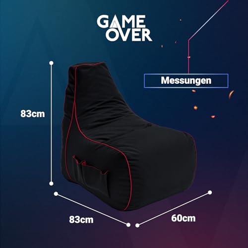 Game Over Video Spiele sitzsack - sitzsack Erwachsene, Indoor Outdoor Bean Bag, sitzsack Sessel für Gaming Room, Headset Halter & Seitentaschen für Controller,Gaming Sessel (Elektrisches Karminrot) Bild 3