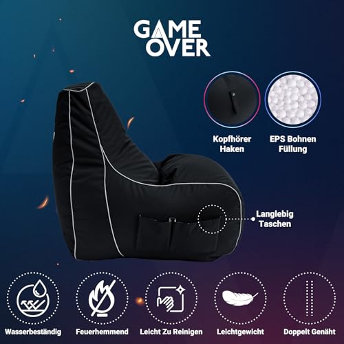 Game Over Video Spiele sitzsack - sitzsack Erwachsene, Indoor Outdoor Bean Bag, sitzsack Sessel für Gaming Room, Headset Halter & Seitentaschen für Controller,Gaming Sessel (Kosmischer Rauch) Bild 4