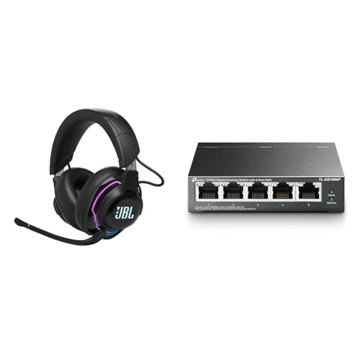 JBL Quantum 910 Over-Ear Gaming Kopfhörer – Wireless 2 & TP-Link TL-SG1005P PoE Switch 5-Port Gigabit LAN Switch mit 4 PoE+ Ports (65 Watt Bild 1