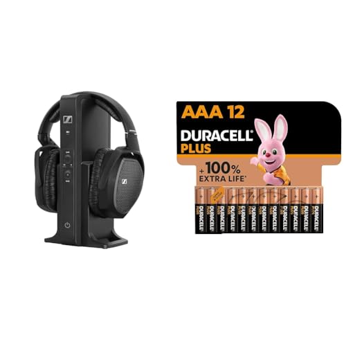 Sennheiser RS 175 Digitaler kabelloser Over-Ear-Kopfhörer – Bassverstärkung und Surround-Sound & Duracell Plus AAA-Batterien (12er-Pack) – Alkaline 1,5 V – bis zu 100% zusätzliche Lebensdauer Bild 1
