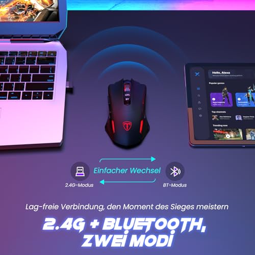 RisoPhy Gaming Maus Kabellos, Gaming Mouse Wireless mit 7 Programmierbare Tasten und 5 Einstellbare DPI (800-8000) 2.4G/Bluetooth, RGB-Beleuchtung Computer Maus, Ergonomische Maus für PC/Mac Gamer Bild 2