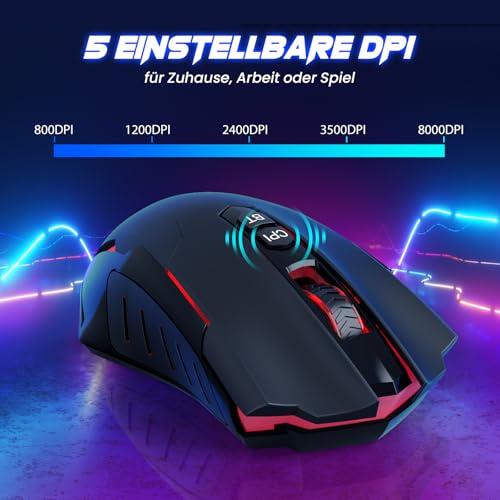 RisoPhy Gaming Maus Kabellos, Gaming Mouse Wireless mit 7 Programmierbare Tasten und 5 Einstellbare DPI (800-8000) 2.4G/Bluetooth, RGB-Beleuchtung Computer Maus, Ergonomische Maus für PC/Mac Gamer Bild 4