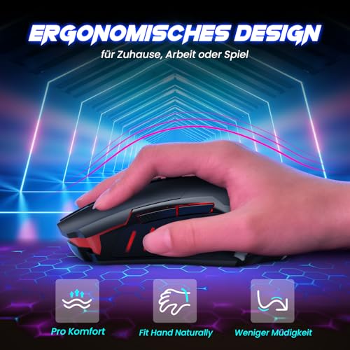 RisoPhy Gaming Maus Kabellos, Gaming Mouse Wireless mit 7 Programmierbare Tasten und 5 Einstellbare DPI (800-8000) 2.4G/Bluetooth, RGB-Beleuchtung Computer Maus, Ergonomische Maus für PC/Mac Gamer Bild 5