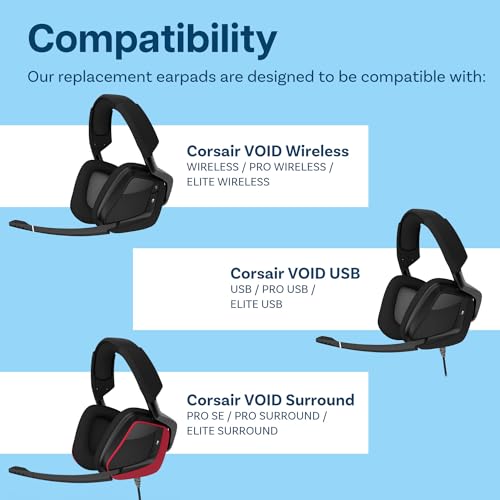 Ersatz Ohrpolster für Corsair Void Elite Wireless/Pro/SE/Surround/Elite/Void, Wired & Wireless RGB Gaming Kopfhörer von MMOBIEL - Kopfhörer Ohrpolster – Ersatzpolster - Schwarz Bild 4