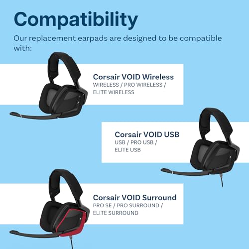 Ersatz Ohrpolster für Corsair Void Elite Wireless/Pro/SE/Surround/Elite/Void, Wired & Wireless RGB Gaming Kopfhörer von MMOBIEL - Kopfhörer Ohrpolster – Ersatzpolster - Grau Bild 4