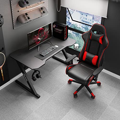 Gaming-Schreibtisch, großer Computertisch, ergonomischer Gaming-Schreibtisch für PC, Z-förmiger Computer-Arbeitsplatz, Getränkehalter, Headset-Haken mit robustem Metall, L 140 cm Bild 1
