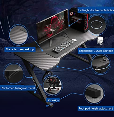 Ergonomischer PC-Computertisch, Z-förmiger Gaming-Tisch, Gamer-Workstation mit großem Mauspad-Getränkehalter, Headset-Haken mit robustem Computertisch aus Metall und Holz, L 100 cm Bild 4