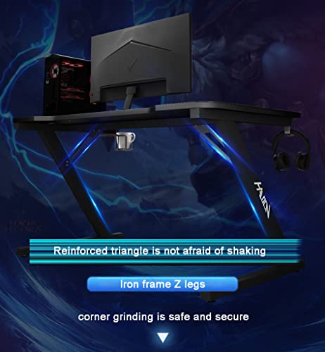 Ergonomischer PC-Computertisch, Z-förmiger Gaming-Tisch, Gamer-Workstation mit großem Mauspad-Getränkehalter, Headset-Haken mit robustem Computertisch aus Metall und Holz, L 100 cm Bild 5