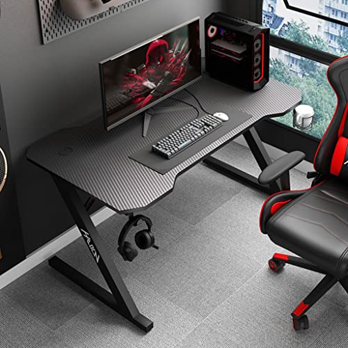 Ergonomischer PC-Computertisch, Z-förmiger Gaming-Tisch, Gamer-Workstation mit großem Mauspad-Getränkehalter, Headset-Haken mit robustem Computertisch aus Metall und Holz, L 140 cm Bild 3