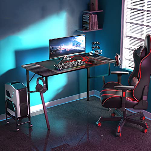 Einfacher Gaming-Schreibtisch, R-förmiger Gamer-Arbeitsplatz, Getränkehalter, Headset-Haken – robuster Computertisch aus Metall und Holz für PC, großer Computertisch für Zuhause und Büro, L Bild 1