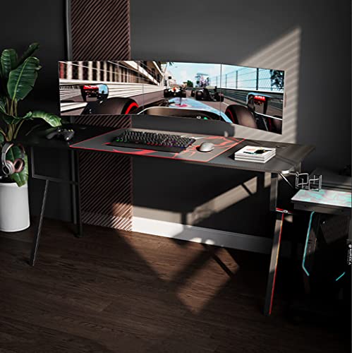 Einfacher Gaming-Schreibtisch, R-förmiger Gamer-Arbeitsplatz, Getränkehalter, Headset-Haken – robuster Computertisch aus Metall und Holz für PC, großer Computertisch für Zuhause und Büro, L Bild 4