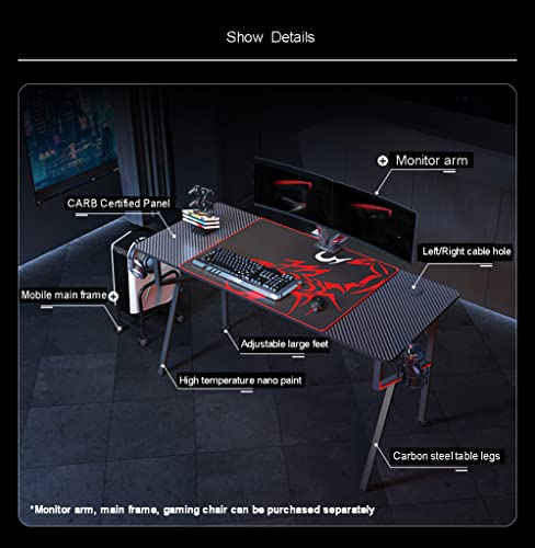 Einfacher Gaming-Schreibtisch, R-förmiger Gamer-Arbeitsplatz, Getränkehalter, Headset-Haken – robuster Computertisch aus Metall und Holz für PC, großer Computertisch für Zuhause und Büro, L Bild 6
